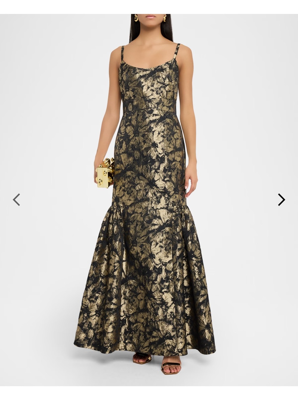 Aidan Mattox Black and Gold Metallic Floral Maxi Dress